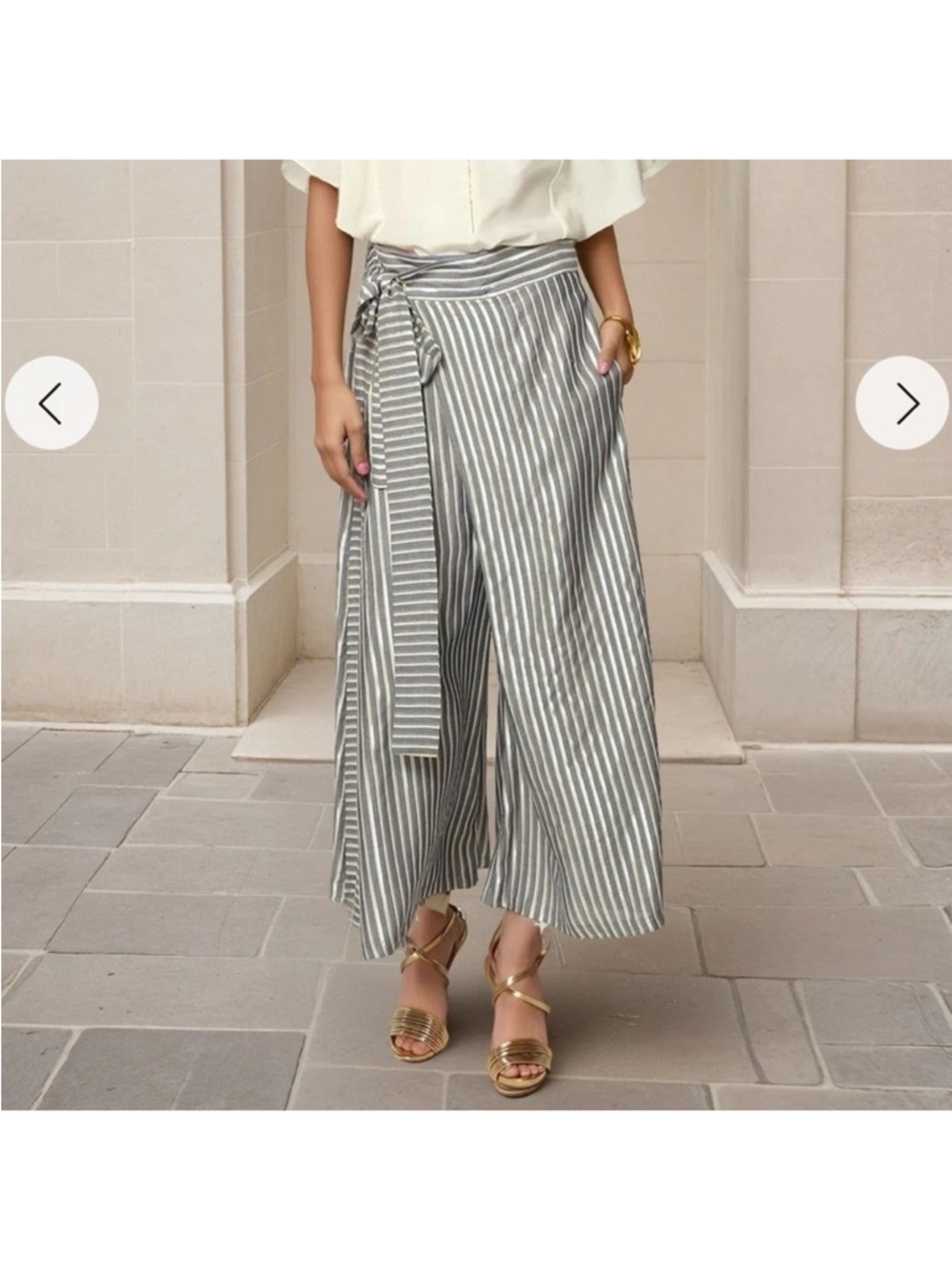 Anthropologie Eva Franco Blue White and Gold Striped Wide Leg Pants Size 6
